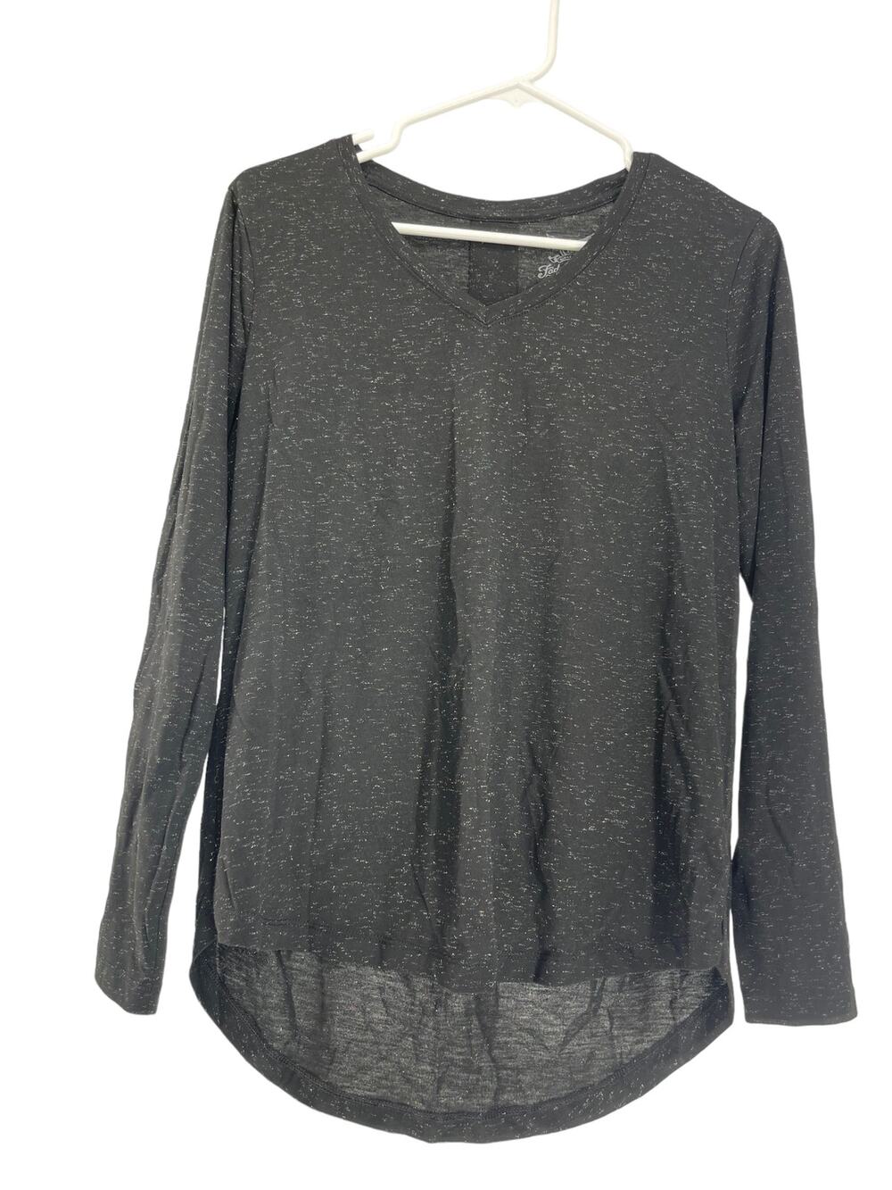 Faded Glory Black White Speck Long Sleeve Pleated Back Shirt Women's Size Medium